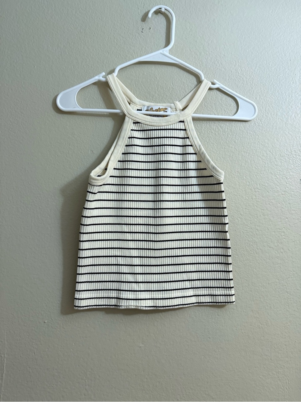 Ribbed Halter Stripe Tank Top - Cream and Black